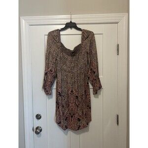 Anthropologie Maeve Smocked  Paisley Peasant Tie Sleeves Midi Dress Size Large